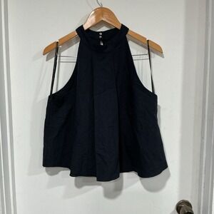 Revolve J.O.A Los Angeles Trapeze Halter Pleats Tank Linen cotton Blue Size L